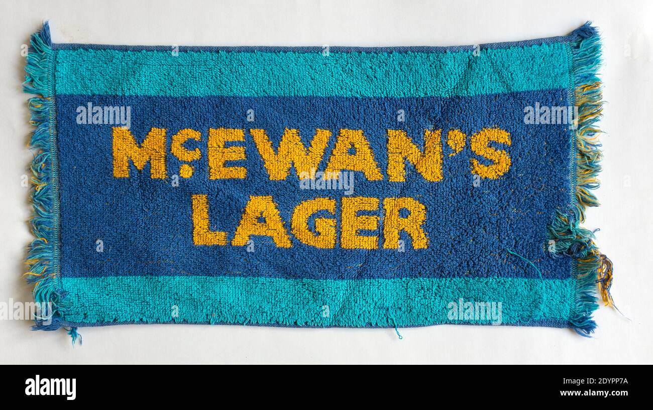 Pub Beer Towel Advertising Mcewans Lager Stock Photo Alamy