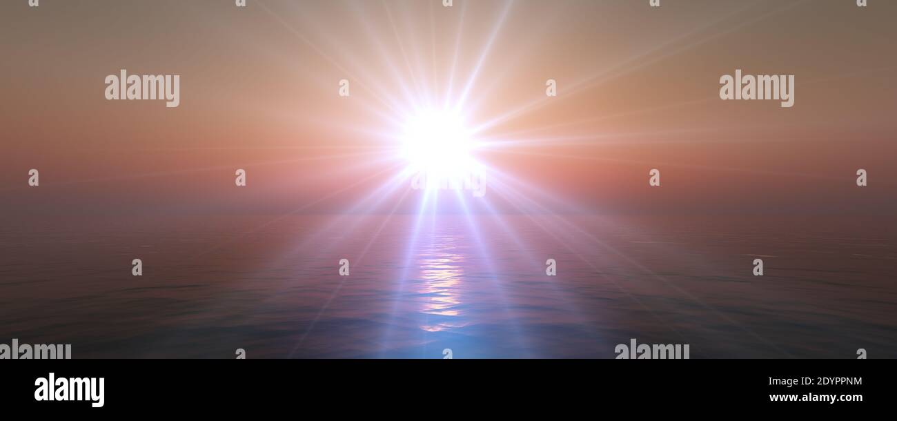 Sun Rays Render sunset sea sun ray clear sky, 3d rendering illustration Stock Photo - Alamy