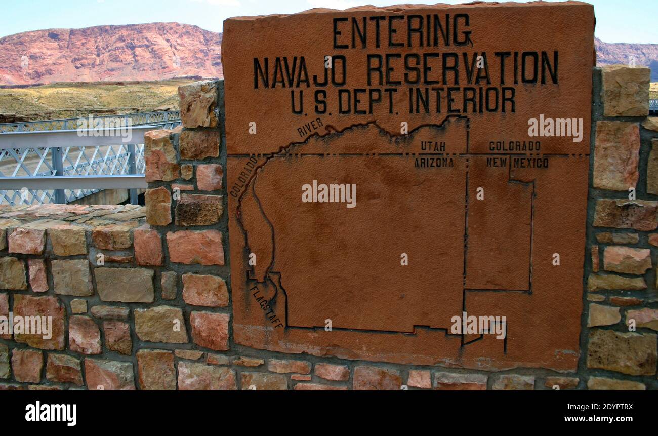 Sign – Navajo Nation located in Utah, New Mexico, Arizona, USA. Stock Photo