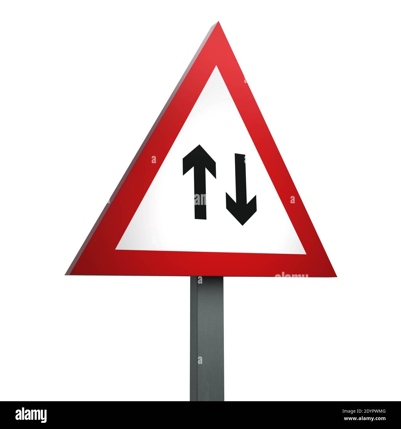 3D Render Road Sign of Two-way traffic straight ahead  Isolated on a White Ba Stock Photo