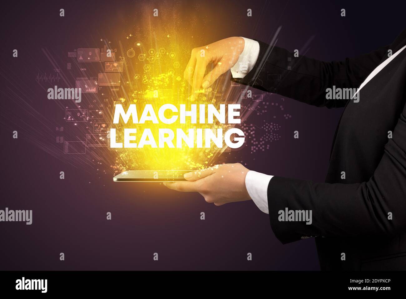 Inscription Technology Close-up of a touchscreen with MACHINE LEARNING inscription, innovative ...