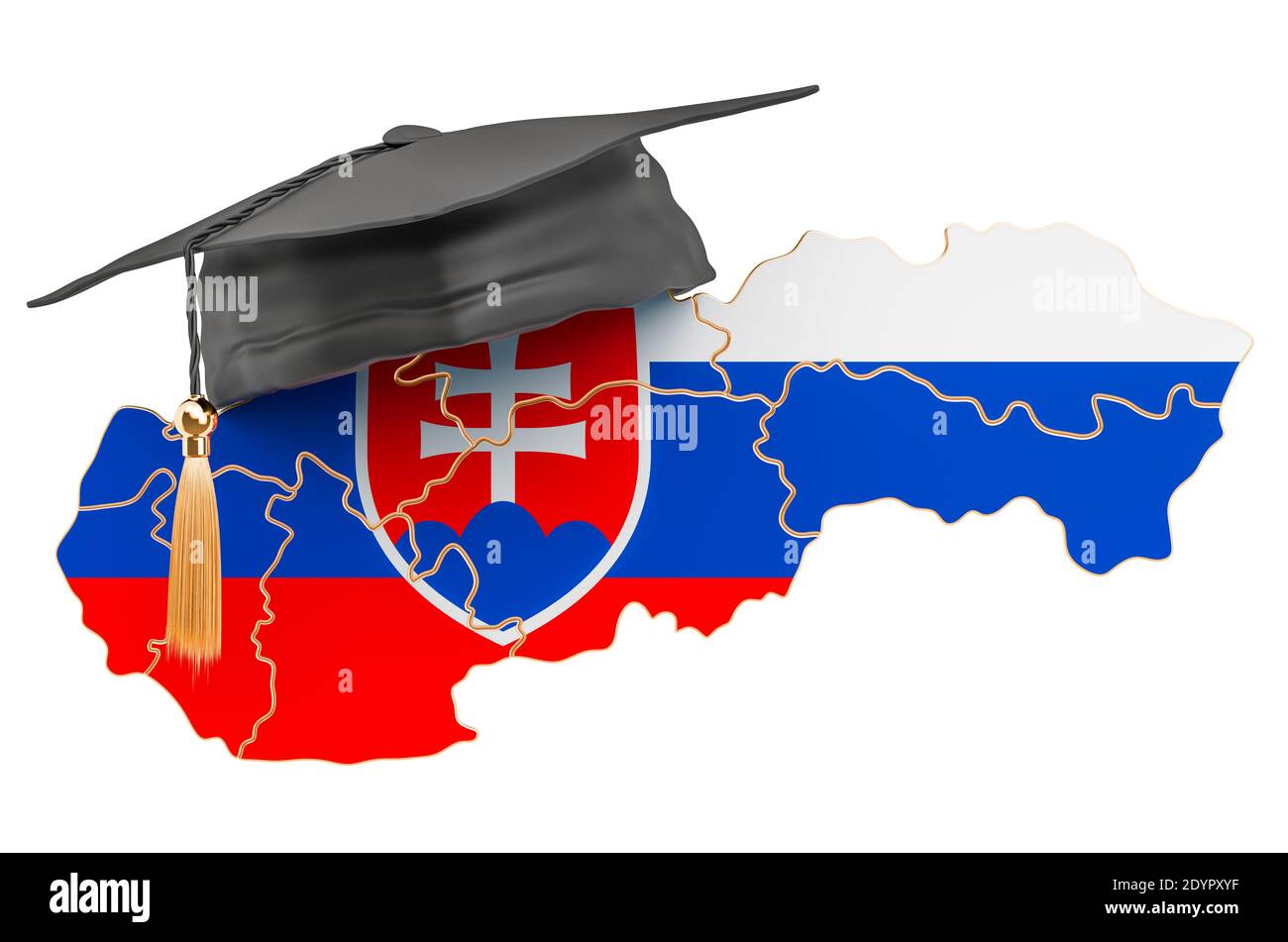 Education in Slovakia concept. Slovak map with graduate cap, 3D