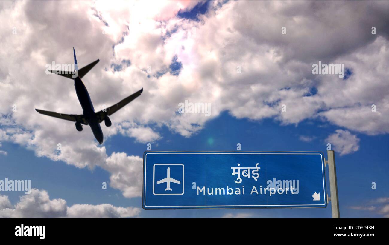 Mumbai Is In Which Direction Of India Airplane Landing In Mumbai, Bombay, India, Maharashtra. City Arrival With  International Airport Direction Signboard And Sky In Background. Travel,  Tri Stock Photo - Alamy