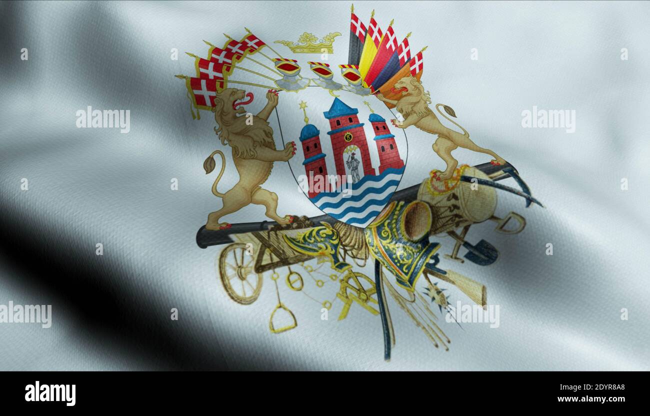 3D Illustration of a waving Denmark city flag of Copenhagen Stock Photo