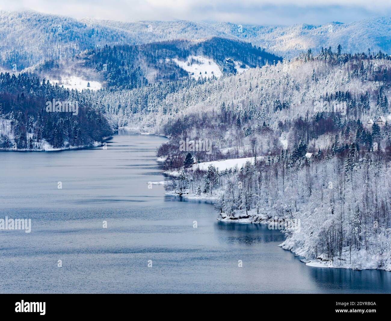 Winter show landscape scenery scenic panorama Lokve lake Lokvarsko jezero in Croatia Europe Stock Photo