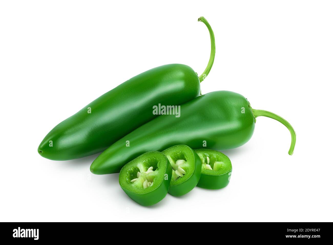 jalapeno peppers isolated on white background. Green chili pepper with