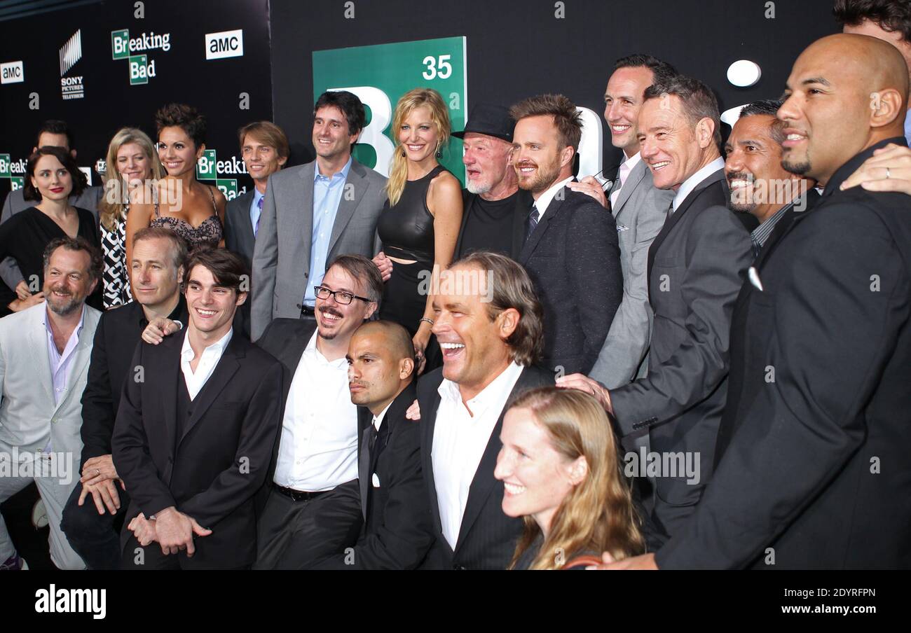 The Cast of Breaking Bad, AMC 's Premiere for the final season of Breaking Bad at Sony Studios in Culver City, Los Angeles, Ca, USA, July 24, 2013 (Pictured: The Cast of Breaking Bad) Photo by Baxter/ABACAPRESS.COM Stock Photo