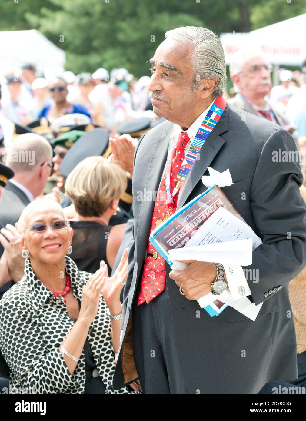 United States Representative Charlie Rangel (Democrat of New York) stands when he is recognized as part of a group of Korean War Veterans are recognized during U.S. President Barack Obama's remarks marking the 60th Anniversary of the Korean War Armistice at the Korean War Veterans Memorial in Washington, D.C., USA, on Saturday, July 27, 2013. Photo by Ron Sachs/Pool/ABACAPRESS.COM Stock Photo