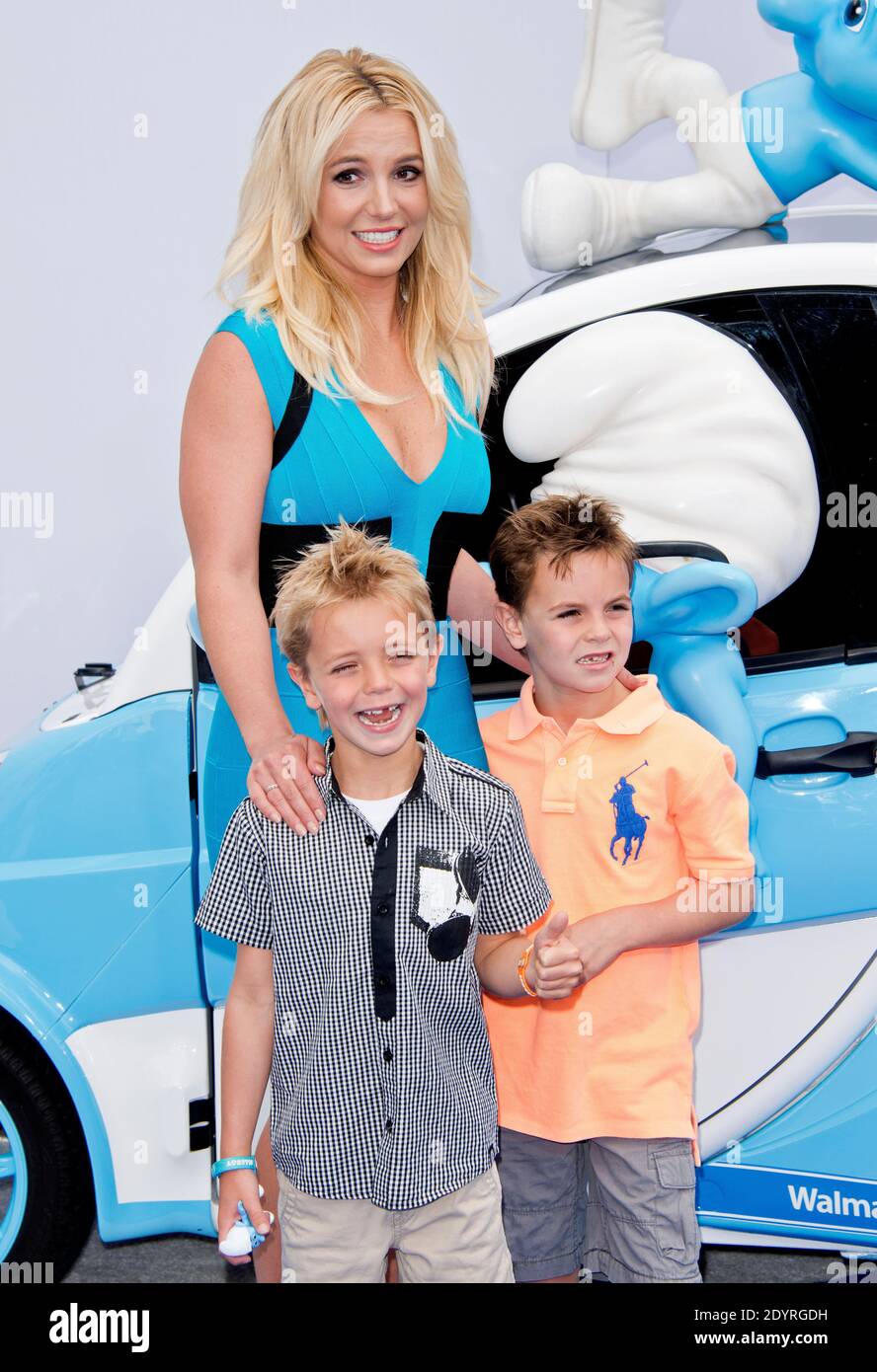 Britney Spears with sons Sean Federline andd Jayden James Federline attend the Los Angeles premiere of 'The Smurfs 2' at Regency Village Theatre in Los Angeles, CA, USA, on July 28, 2013. Photo by Lionel Hahn/ABACAPRESS.COM Stock Photo