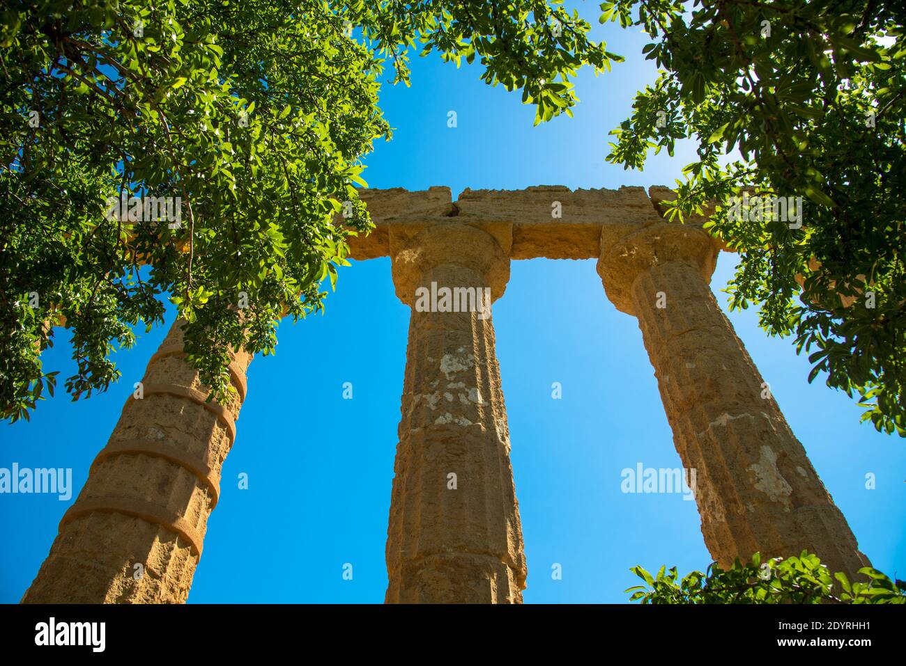 ruins of Temple of Juno at Valley of the temples in Agrigento, Sicilly, Italy Stock Photo
