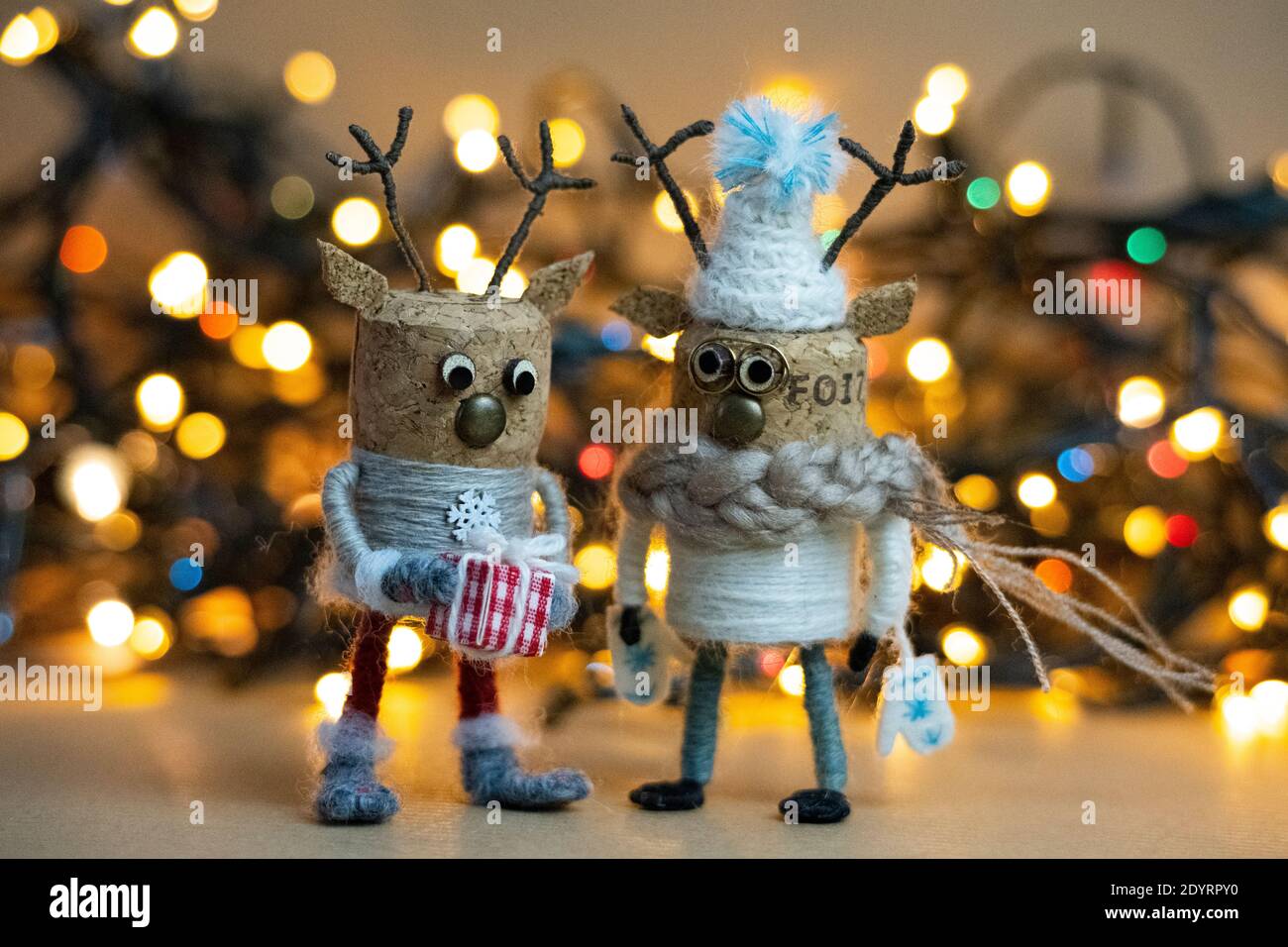 Creative Christmas Scene Concept, Creative cork deers, Festive cork