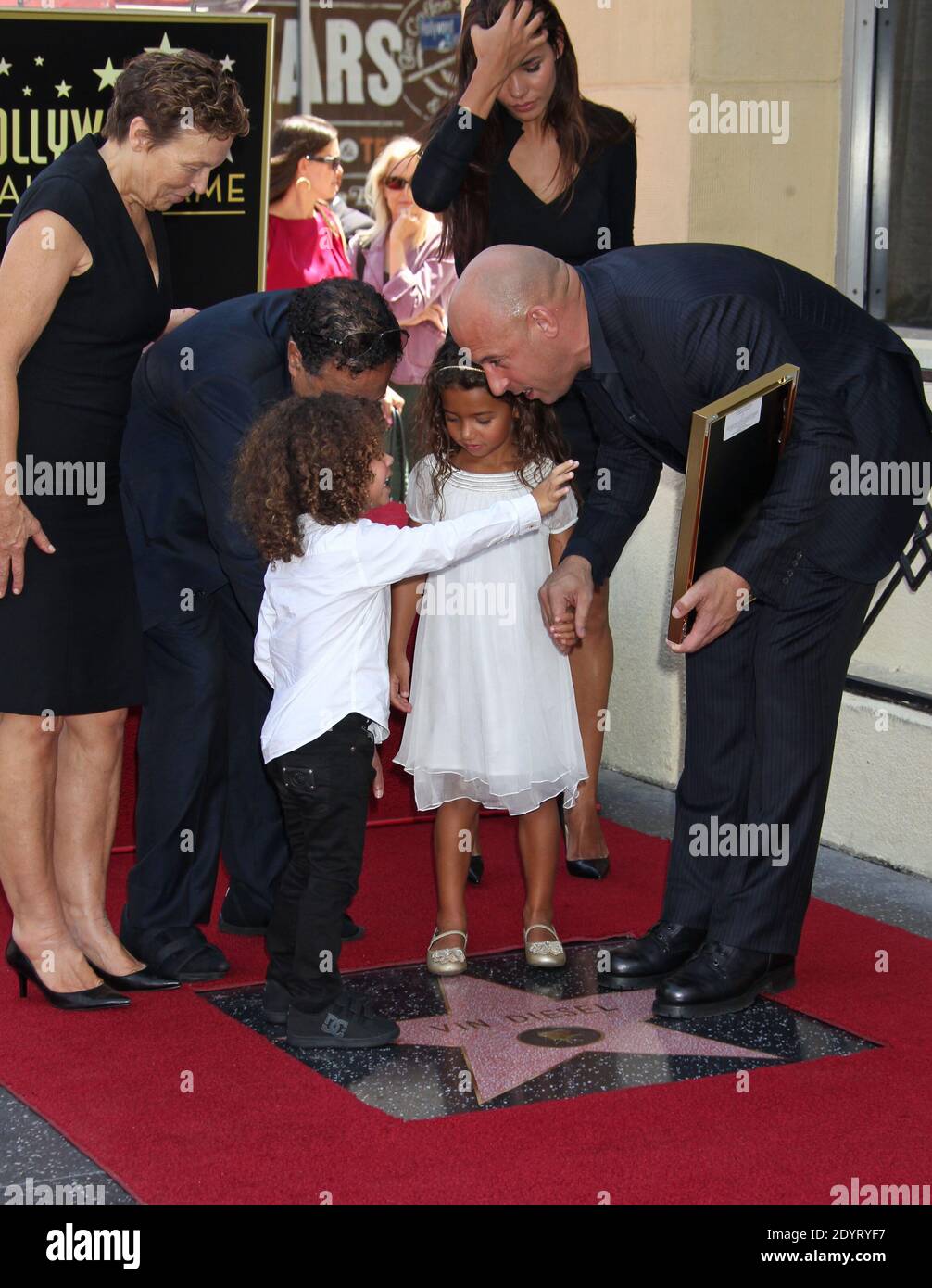Vin Diesel, mother Delora Vincent, father Irving Vincent, companion Paloma Jimenez, daughter Hania Riley and son Vincent during a ceremony honoring Vin Diesel with the 2,504th Star on the Hollywood Walk of Fame, in Los Angeles, CA, USA on August 26, 2013. Photo by Baxter/ABACAPRESS.COM Stock Photo