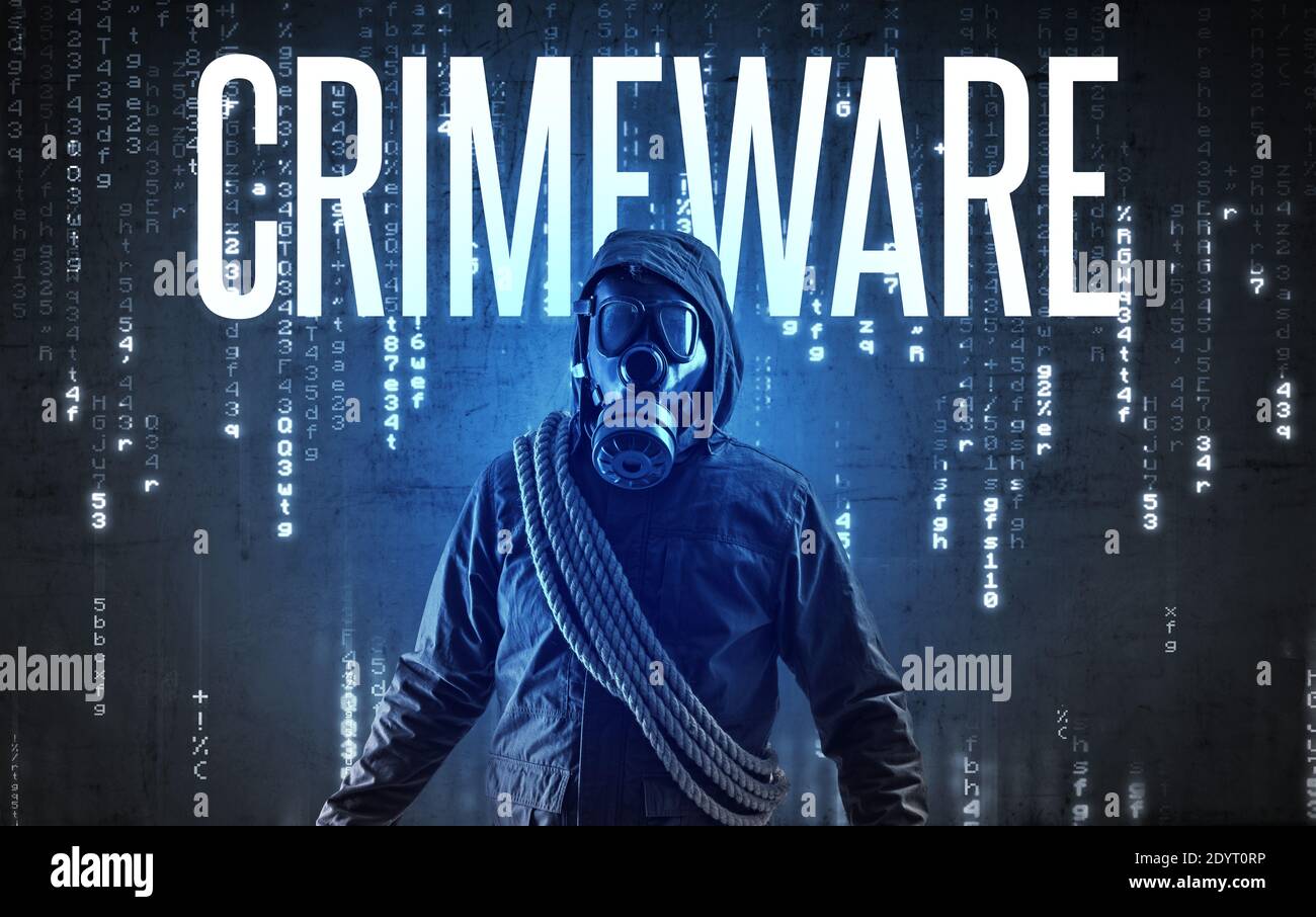 Faceless hacker with CRIMEWARE inscription, hacking concept Stock Photo ...