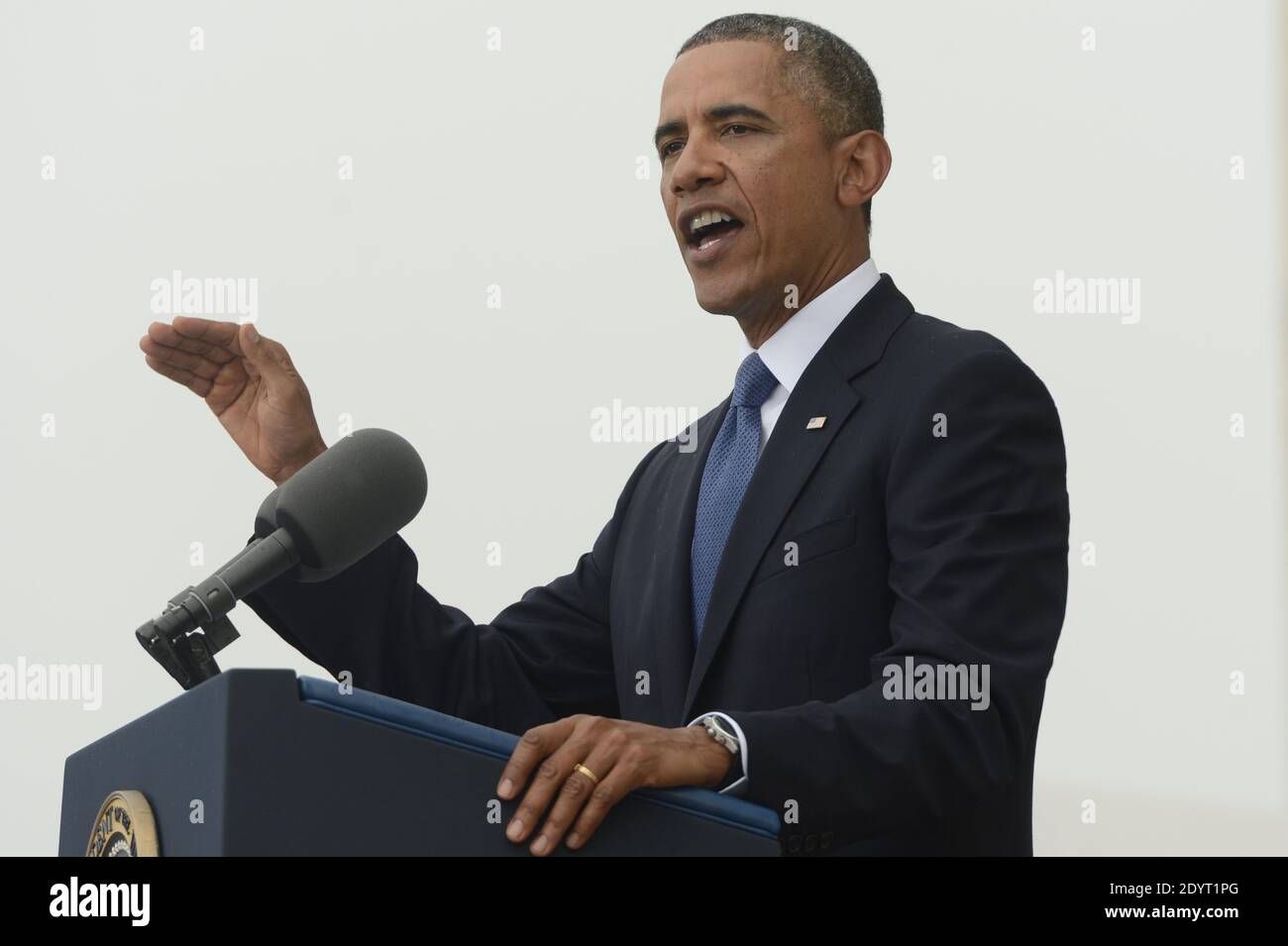 US President Barack Obama delivers remarks during the 'Let Freedom Ring' commemoration event, at the Lincoln Memorial in Washington DC, USA, 28 August 2013. The event was held to commemorate the 50th anniversary of the 28 August 1963 March on Washington led by the late Dr. Martin Luther King Jr., where he famously gave his 'I Have a Dream' speech. Photo by Michael Reynolds/Pool/ABACAPRESS.COM Stock Photo