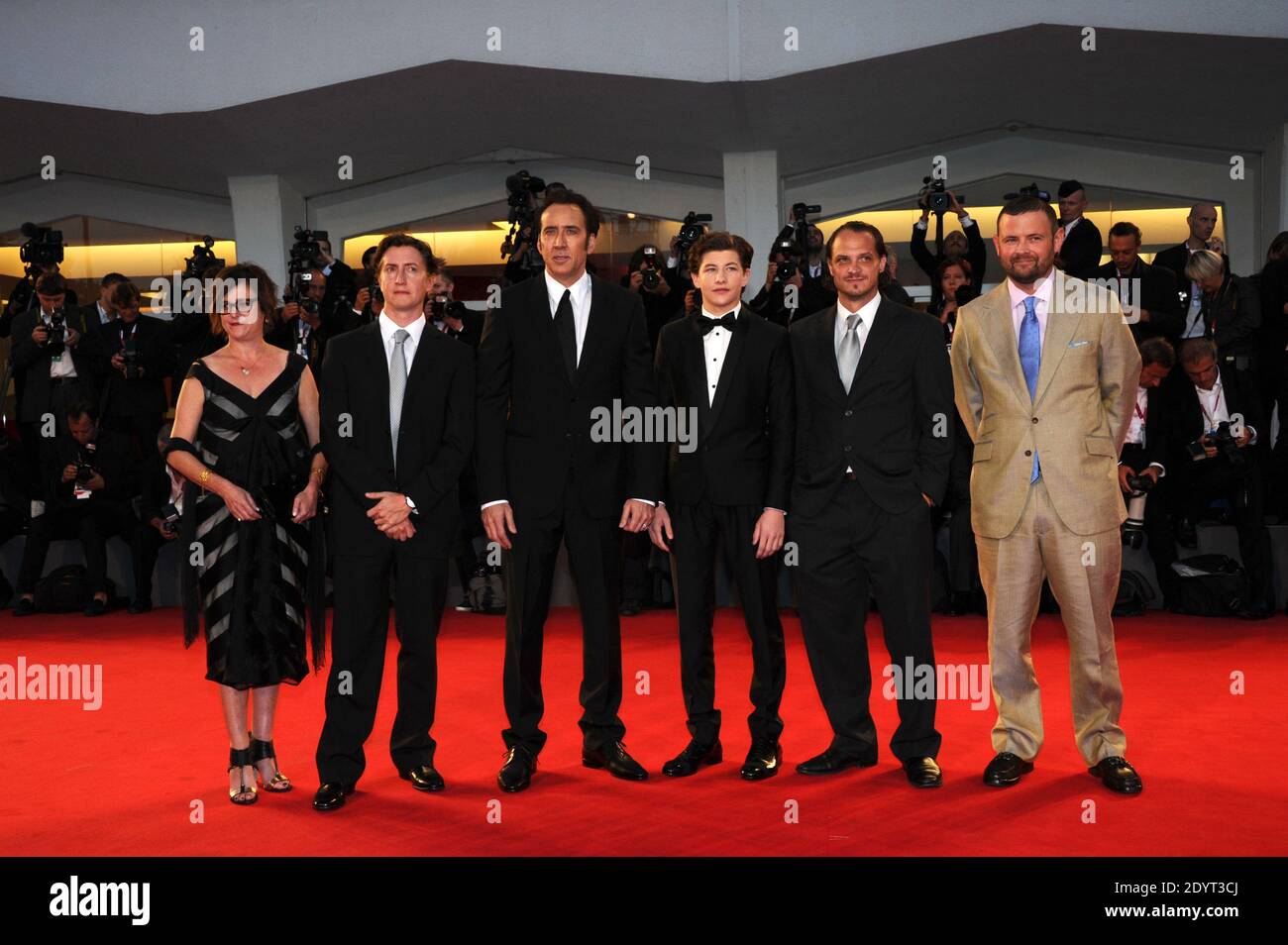 Producer Christopher Woodrow, actors Ronnie Blevins, Tye Sheridan, Nicolas Cage, director David Gordon Green and producer Lisa Muska attending the premiere for the film Joe as part of the 70th Venice International Film Festival (Mostra), at Lido island in Venice, Italy, on August 30, 2013. Photo by Aurore Marechal/ABACAPRESS.COM Stock Photo