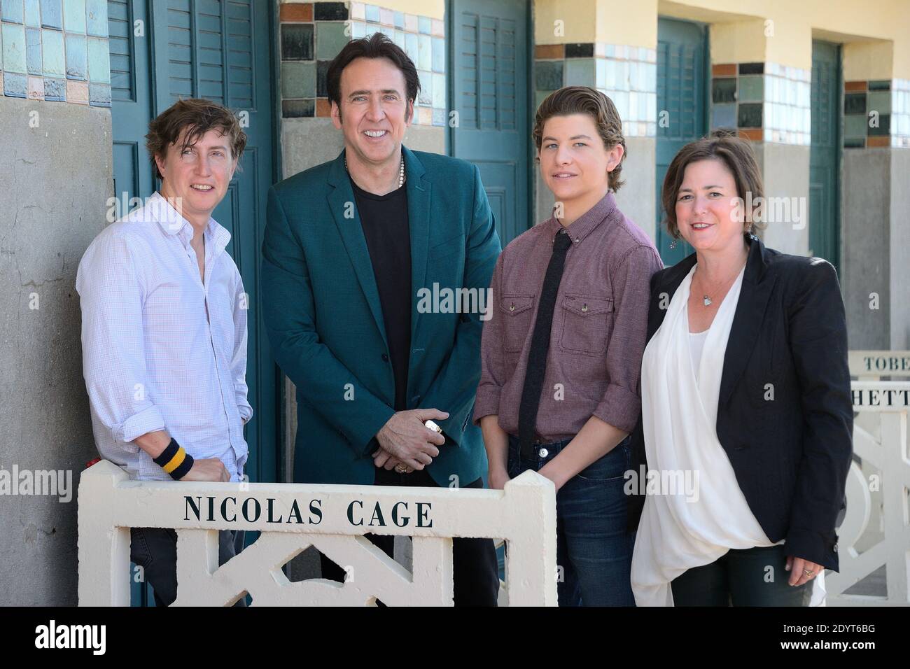 David Gordon Green, Nicolas Cage, Tye Sheridan and Lisa Muskat posing at the Joe photocall as part of the 39th Deauville American Film Festival in Deauville, France on September 2, 2013. Photo by Nicolas Briquet/ABACAPRESS.COM Stock Photo