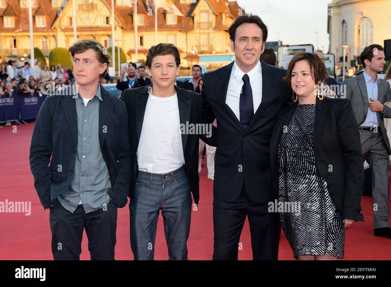 David Gordon, Tye Sheridan, Nicolas Cage and Lisa Muskat attending the screening of 'Joe' as part of the 39th Deauville American Film Festival in Deauville, France on September 2, 2013. Photo by Nicolas Briquet/ABACAPRESS.COM Stock Photo