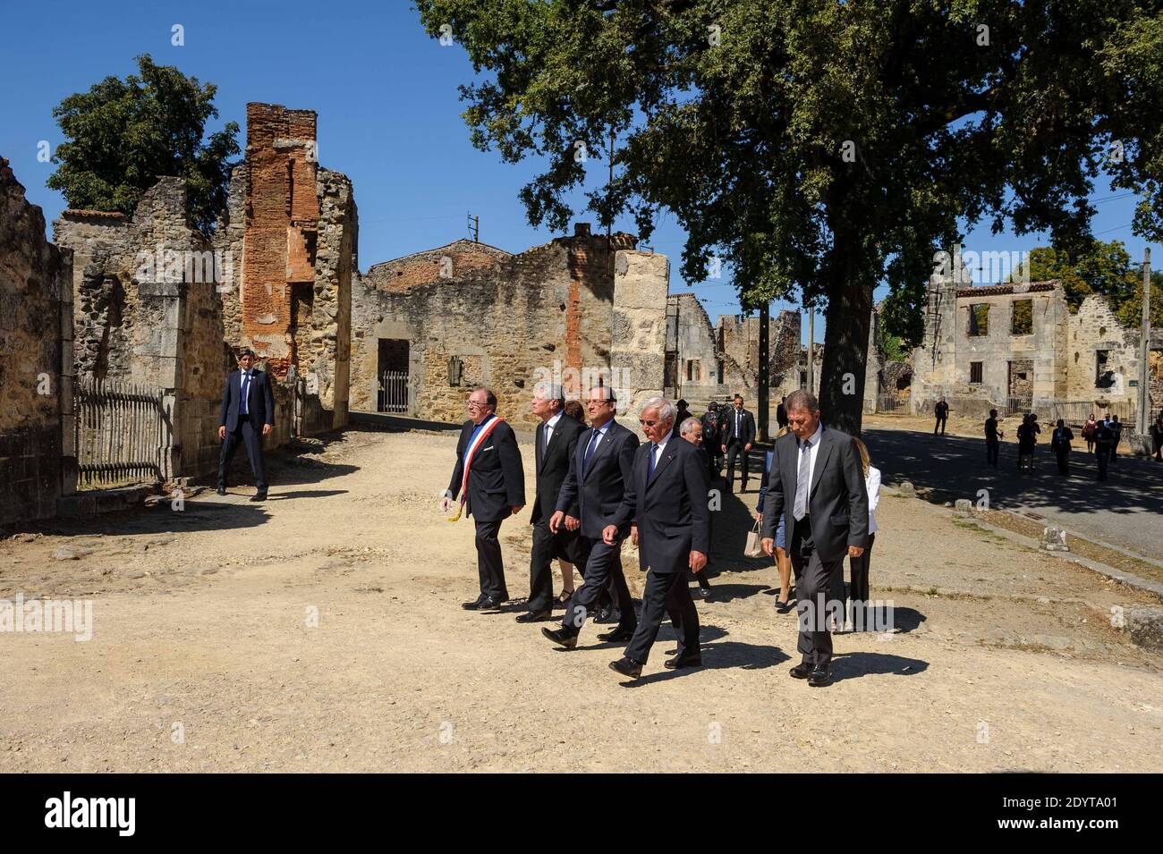 French President Francois Hollande and German President Joachim Gauck are pictured at the memorial site in Oradour-sur-Glane, France on September 4, 2013. A unit of SS officers murdered 642 citizens of the town during World War II in June 1944. The German President is on a three-day visit to France. Photo by Christophe Petit Tesson/Pool/ABACAPRESS.COM Stock Photo