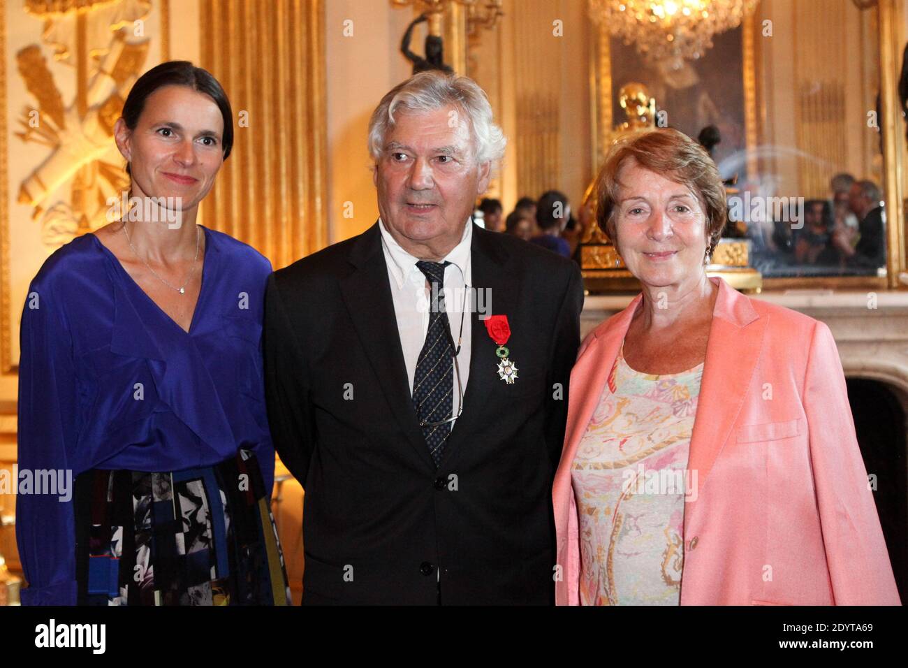 Culture Minister Aurelie Filippetti, Yves Dauge and Catherine Tasca pose for photos after Yves Dauge was made 'Officier De L'Ordre De La Legion D' Honneur' held at the Culture Ministry in Paris, France on September 4, 2013. Photo by Audrey Poree/ABACAPRESS.COM Stock Photo