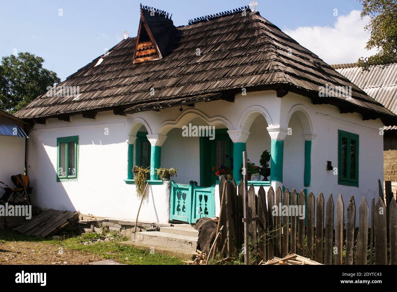 Old traditional house in Bacau County, Romania Stock Photo