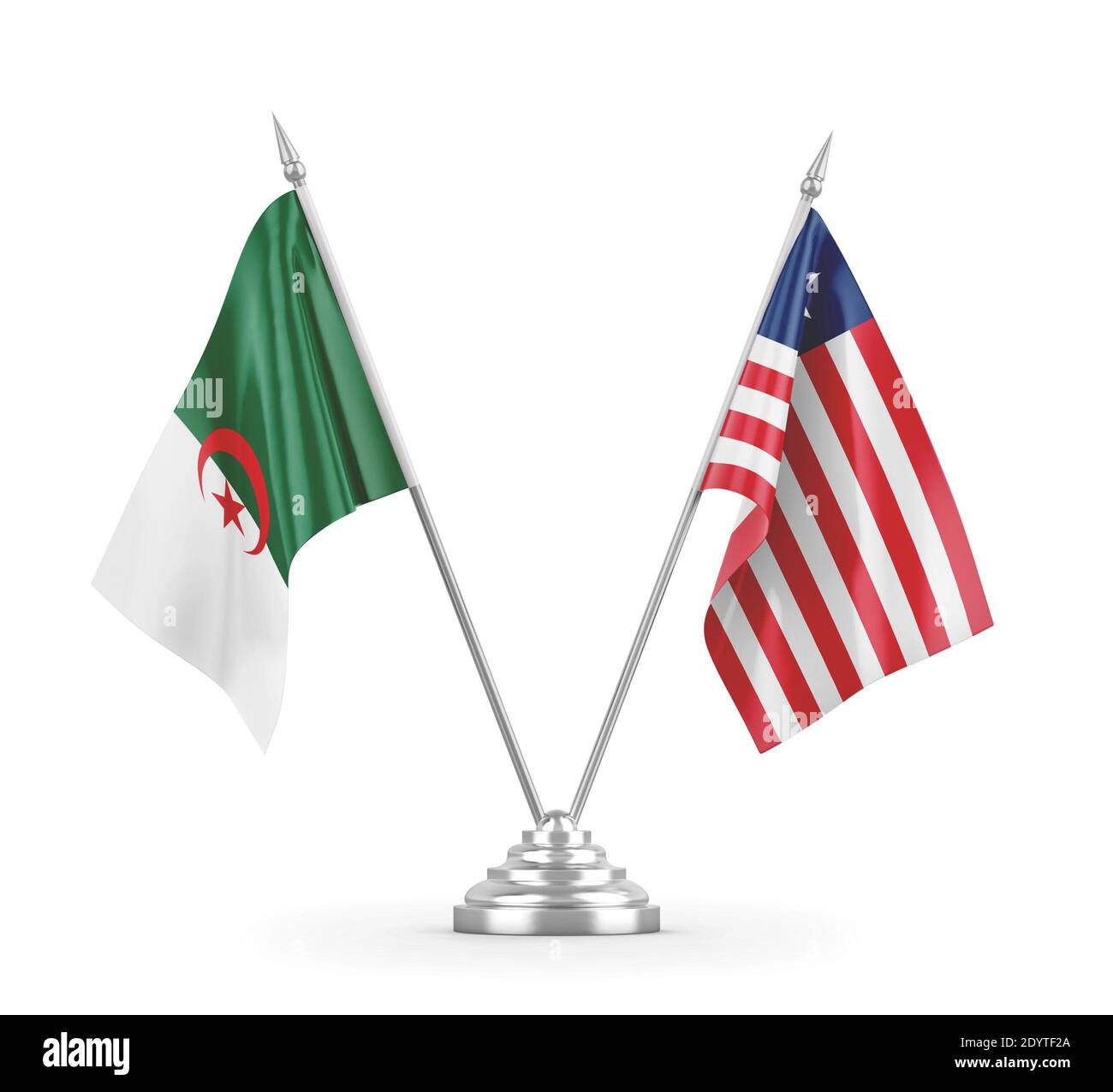 Liberia and Algeria table flags isolated on white 3D rendering  Stock Photo