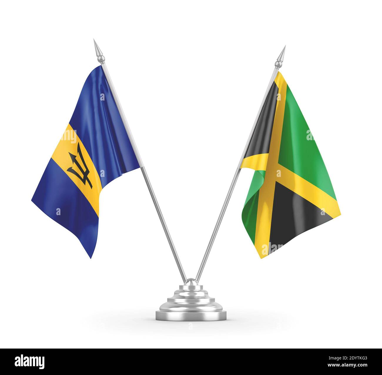 Jamaica and Barbados table flags isolated on white 3D rendering  Stock Photo