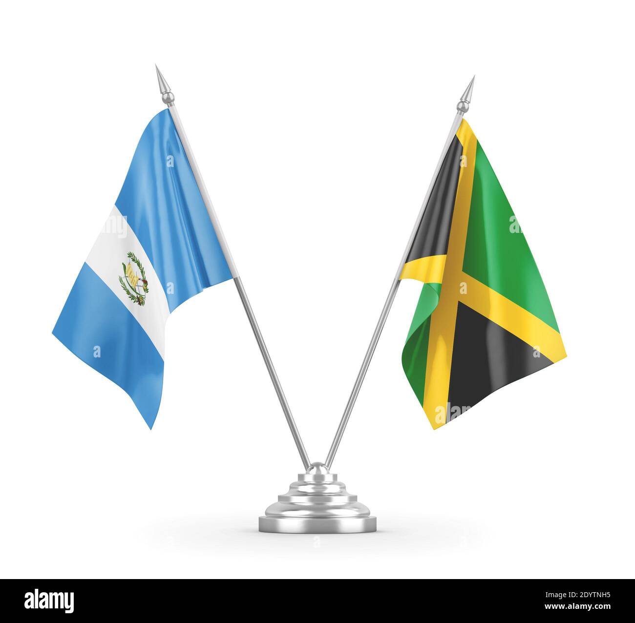 Jamaica and Guatemala table flags isolated on white 3D rendering Stock Photo