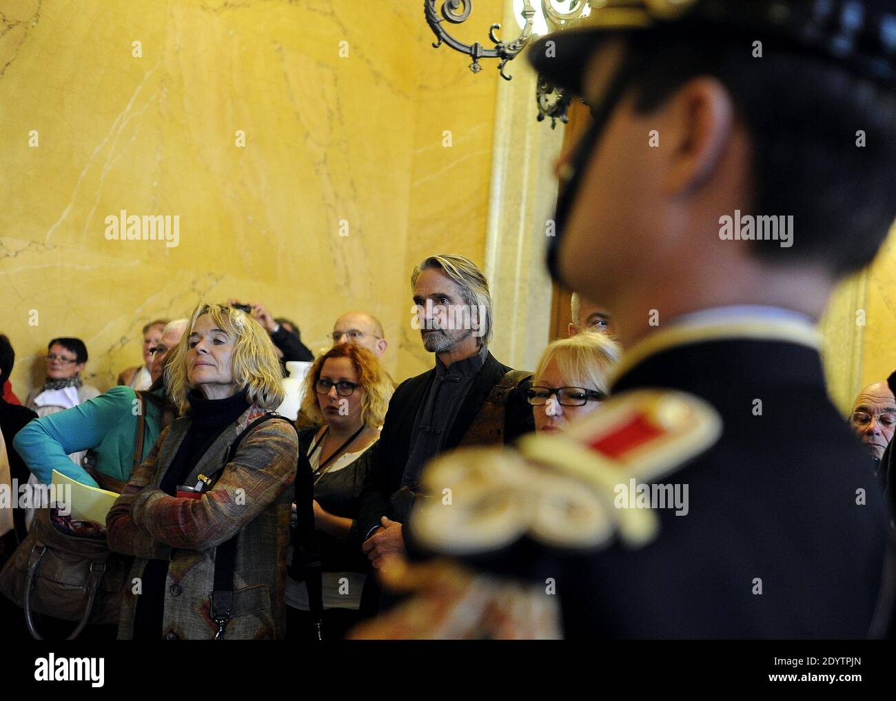 British actor/producer Jeremy Irons along with his wife Sinead Cusack arrives to the French National Assembly to present his 2012 environmental documentary film 'Trashed', in Paris, France on September 18, 2013. Photo by Mousse/ABACAPRESS.COM Stock Photo