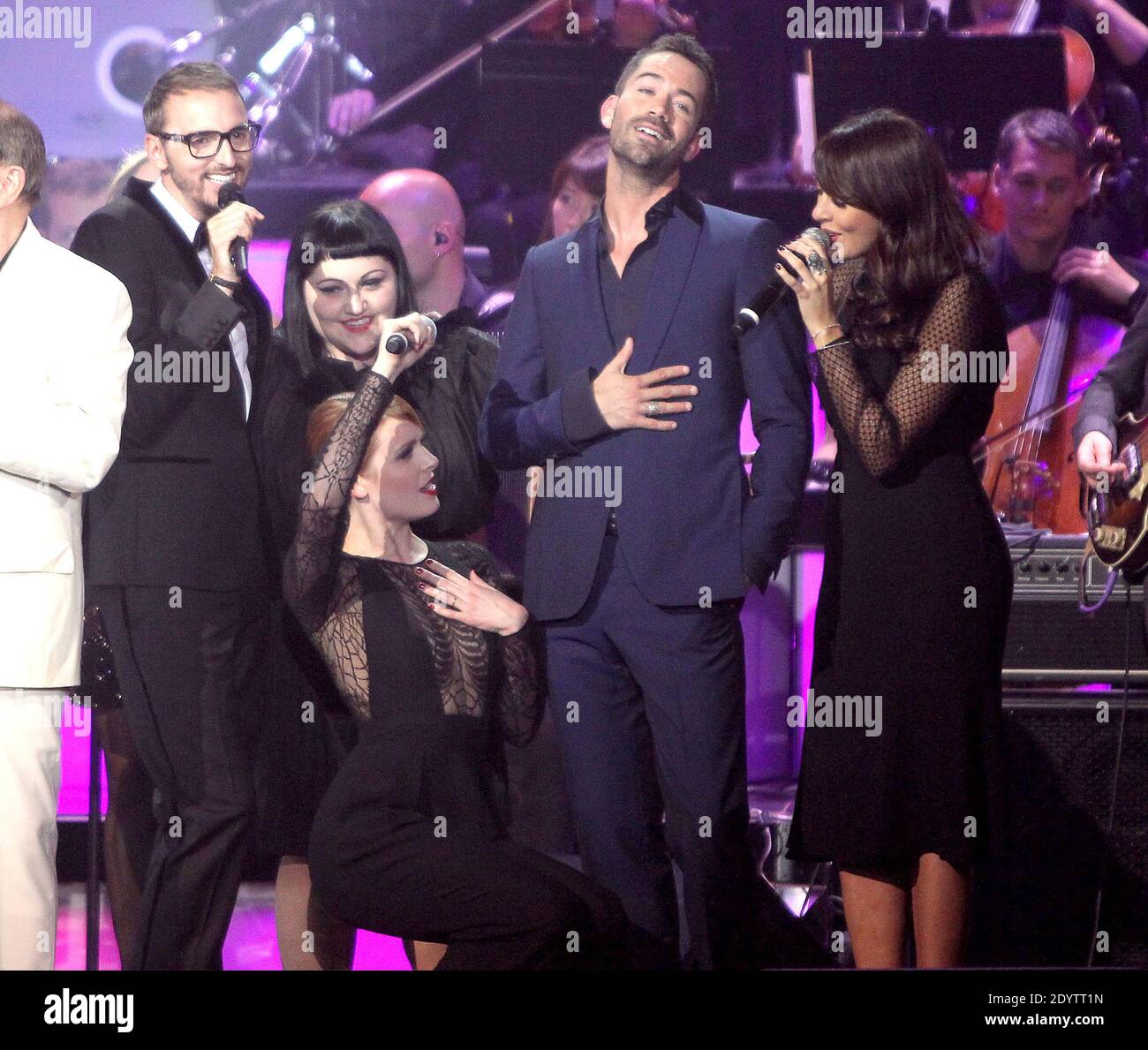 Christophe Willem, Beth Ditto, Elodie Frege, Emmanuel Moire and Nolwenn Leroy perform during the Francofolies concert tribute to Edith Piaf at the Beacon Theater in New York City, NY, USA on September 19, 2013. Photo by Charles Guerin/ABACAPRESS.COM Stock Photo