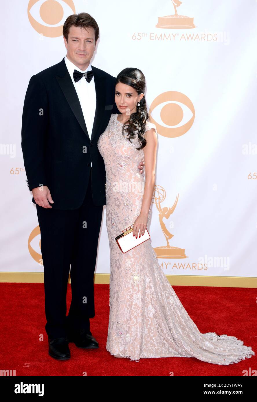 Nathan Fillion and Mikaela Hoover arrive at the 65th Annual Primetime
