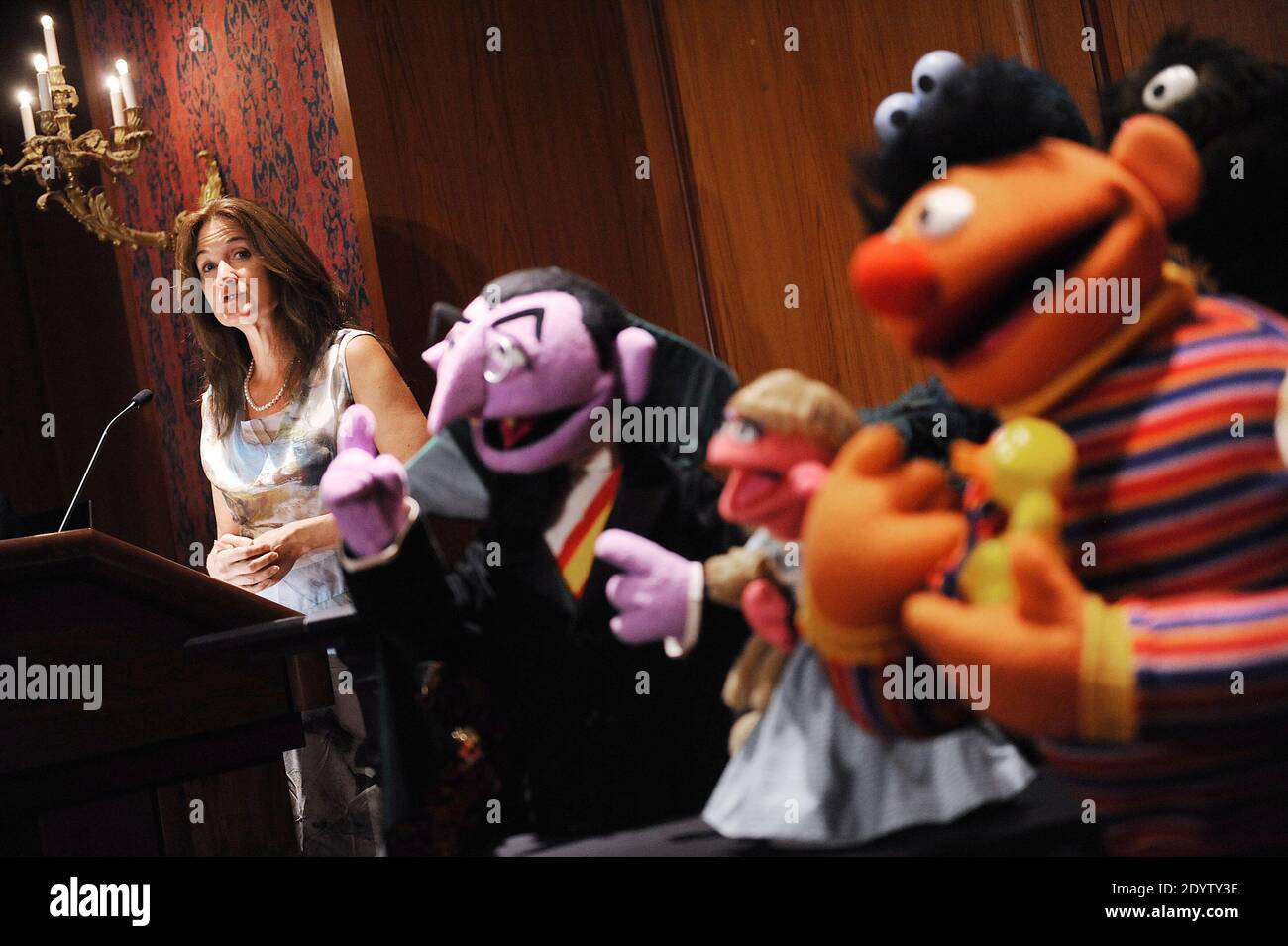 Jim Henson's daughter, Cheryl Henson, is donating more than 20 puppets and props Tuesday to the National Museum of American History, including Miss Piggy and the Swedish Chef from 'The Muppet Show,' Bert and Ernie from 'Sesame Street' and Boober Fraggle and Travelling Matt from 'Fraggle Rock' in Washington, DC, USA on September 24, 2013. Many of the puppets are the first constructions of the characters. Photo by Olivier Douliery/ABACAPRESS.COM Stock Photo