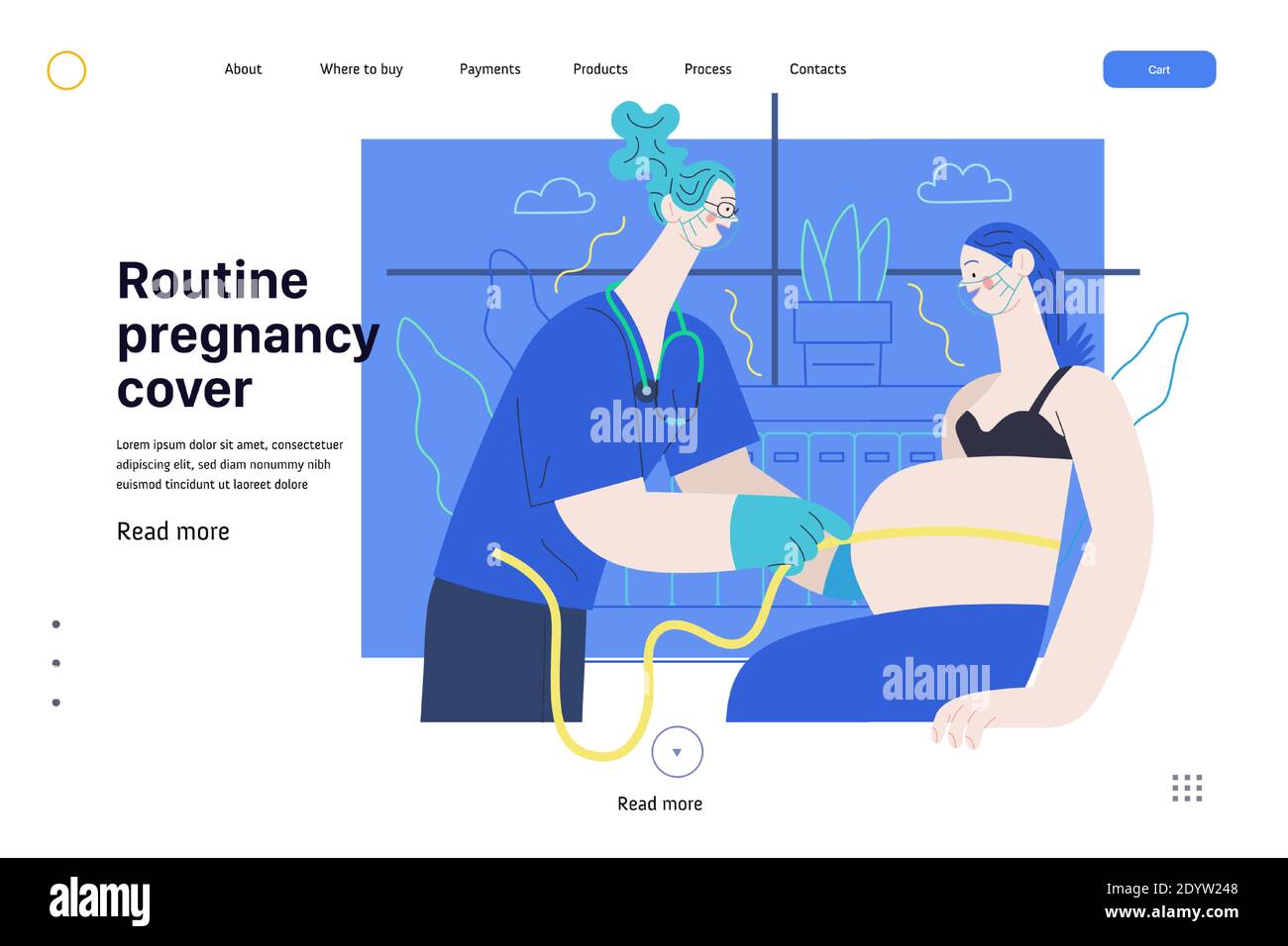 Medical insurance web page template routine pregnancy cover modern flat vector concept digital