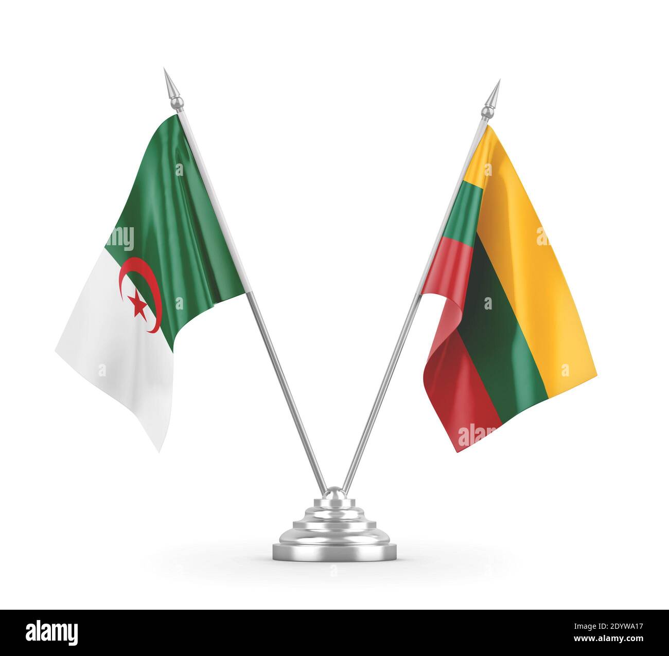 Lithuania and Algeria table flags isolated on white 3D rendering  Stock Photo