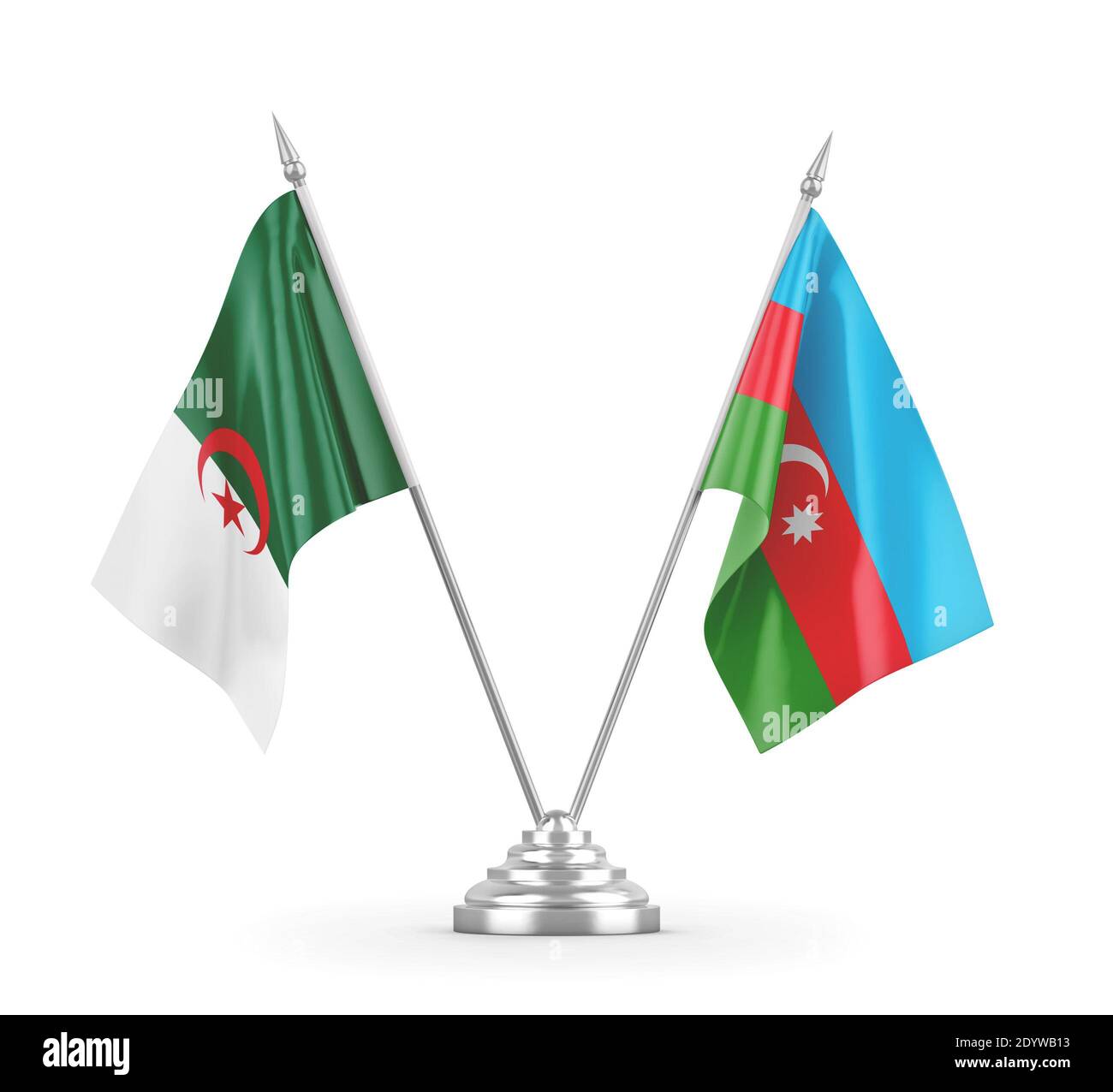 Azerbaijan and Algeria table flags isolated on white 3D rendering  Stock Photo