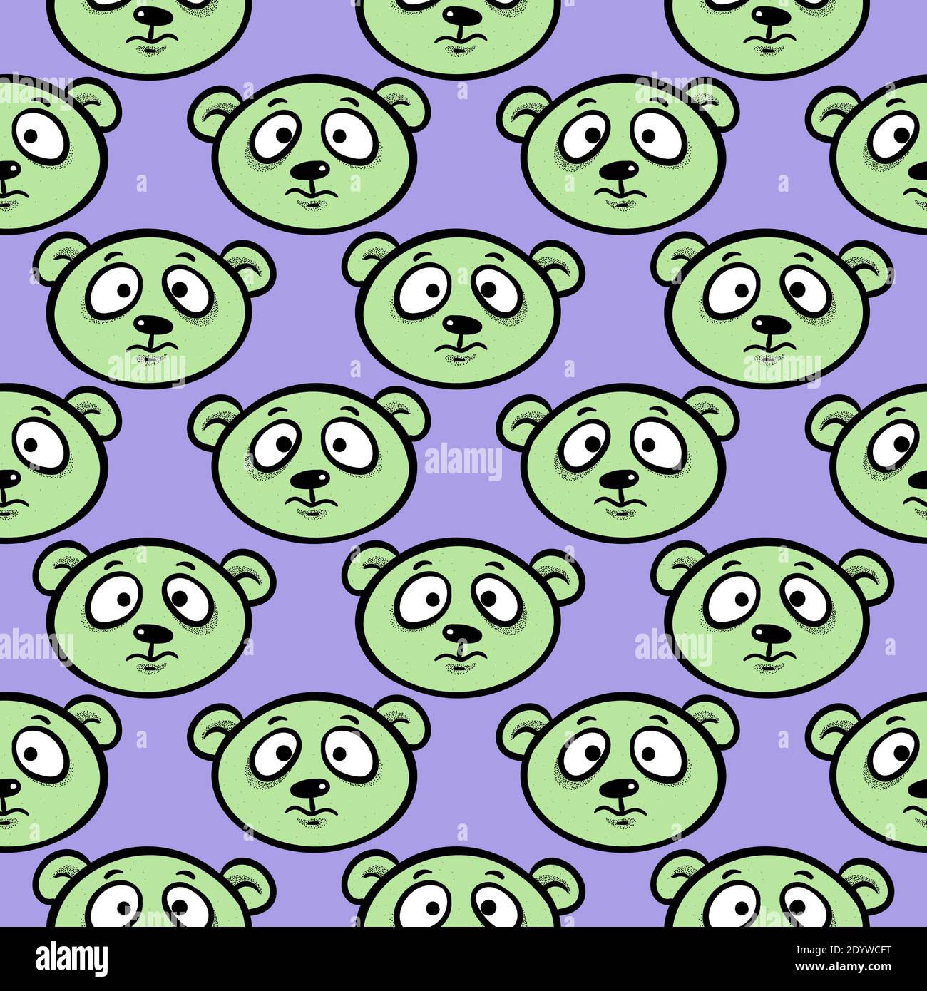 Cute bear head,seamless pattern on purple background. Stock Vector
