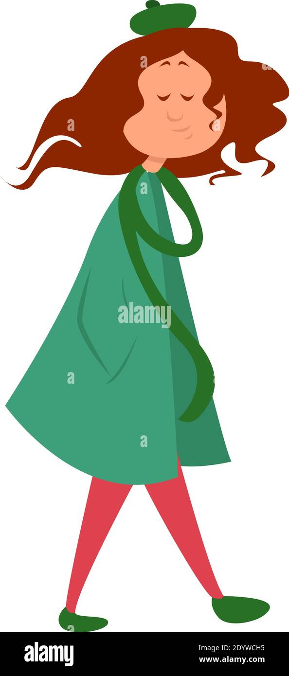 Girl dressed in green, illustration, vector on a white background Stock ...