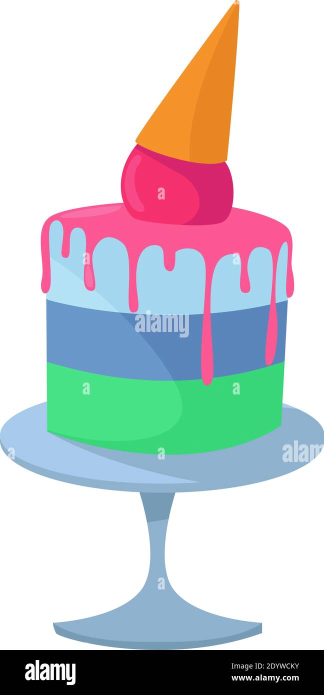 Blue birthday cake, illustration, vector on a white background Stock ...