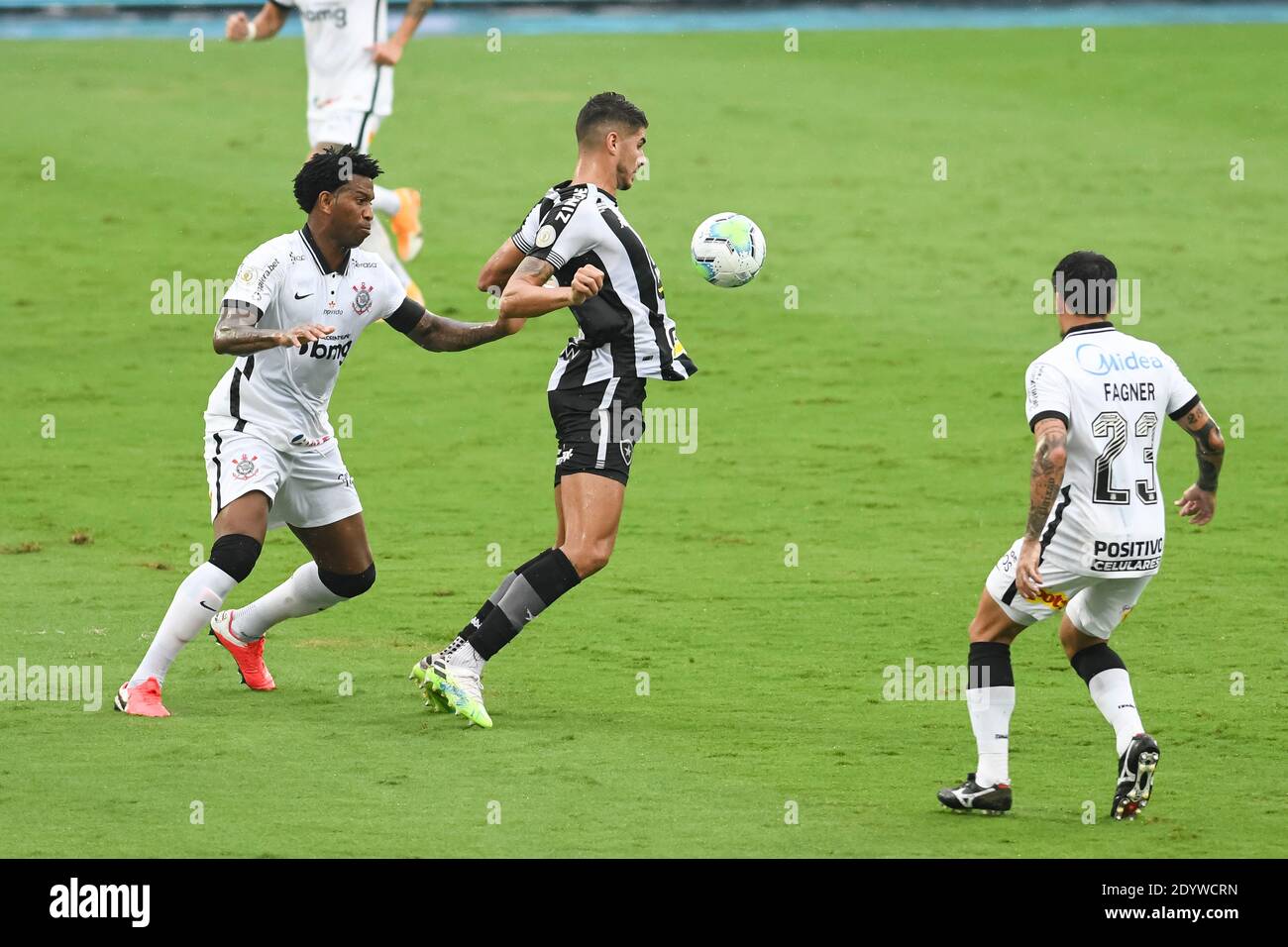 Rio, Brazil - december 27, 2020: Gil and Pedro Raul player in match between Botafogo and Corinthians by Brazilian Championship  in Nilton Santos Stadi Stock Photo