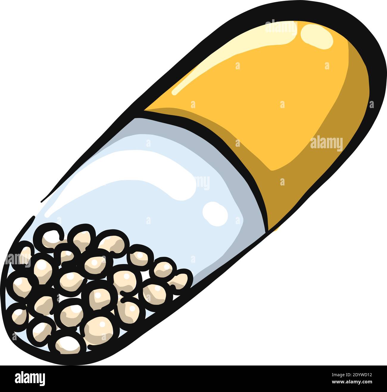 Yellow capsule, illustration, vector on a white background. Stock Vector