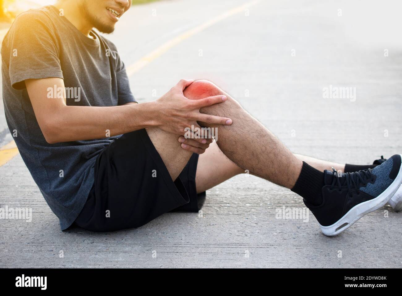 Man Runner Jogging for Exercise on Morning but Accident Knee pain while