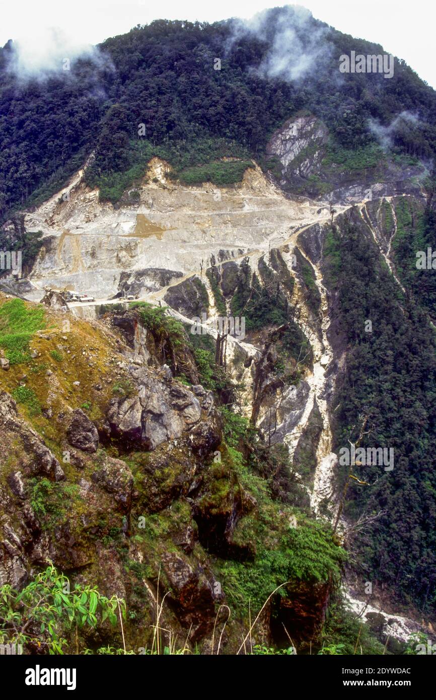 Open cut operations at PT Freeport Indonesia's rich Grasberg gold and copper mine in the mountains of West Papua, Indonesia Stock Photo
