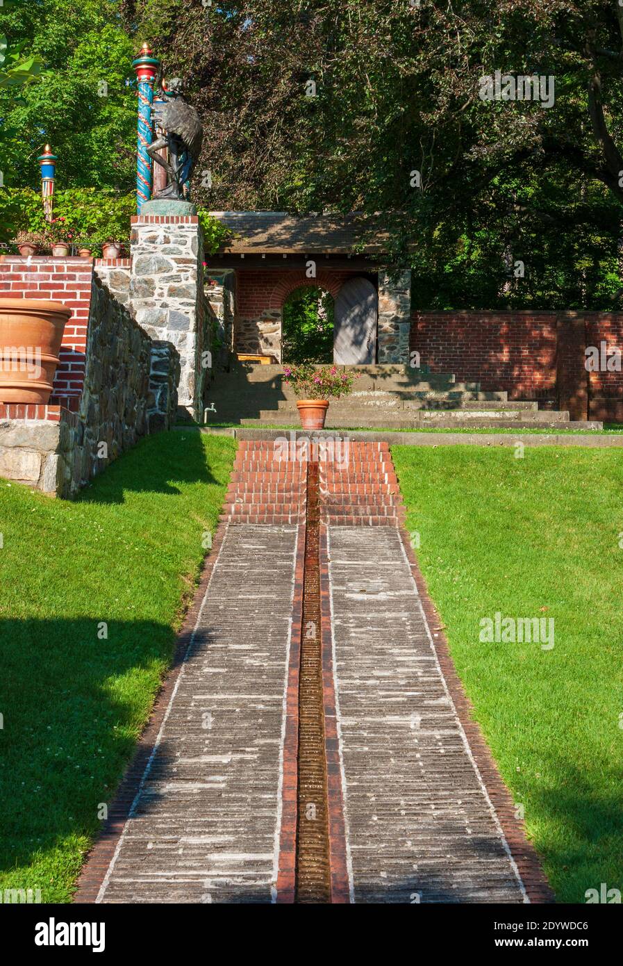 The Runnel carries water from the Afternoon Garden to the top of and down the Blue Steps. Naumkeag manor and country estate, in Stockbridge, MA, USA. Stock Photo