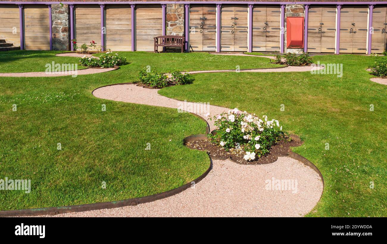 Mable Choate’s Rose Garden and tool sheds. Naumkeag country estate in