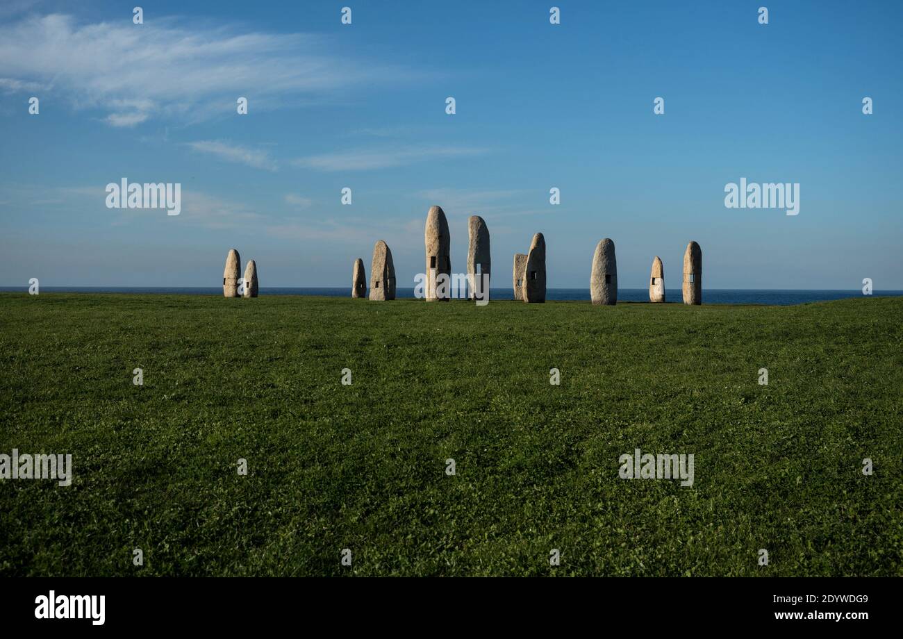 Standing stone granite sculptures art installation menhir park in A ...