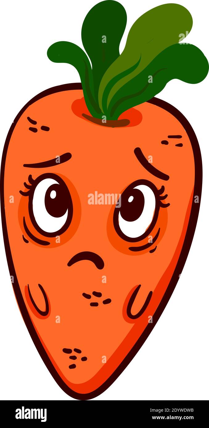 Scared carrot, illustration, vector on a white background. Stock Vector
