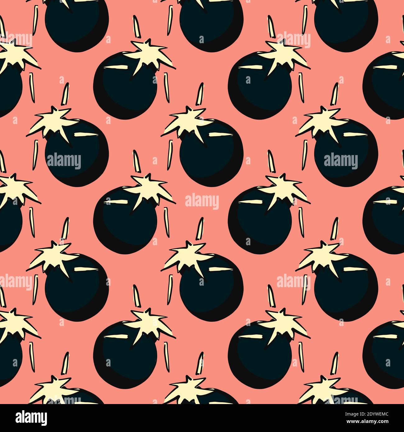 Small bombs,seamless pattern on dark pink background. Stock Vector