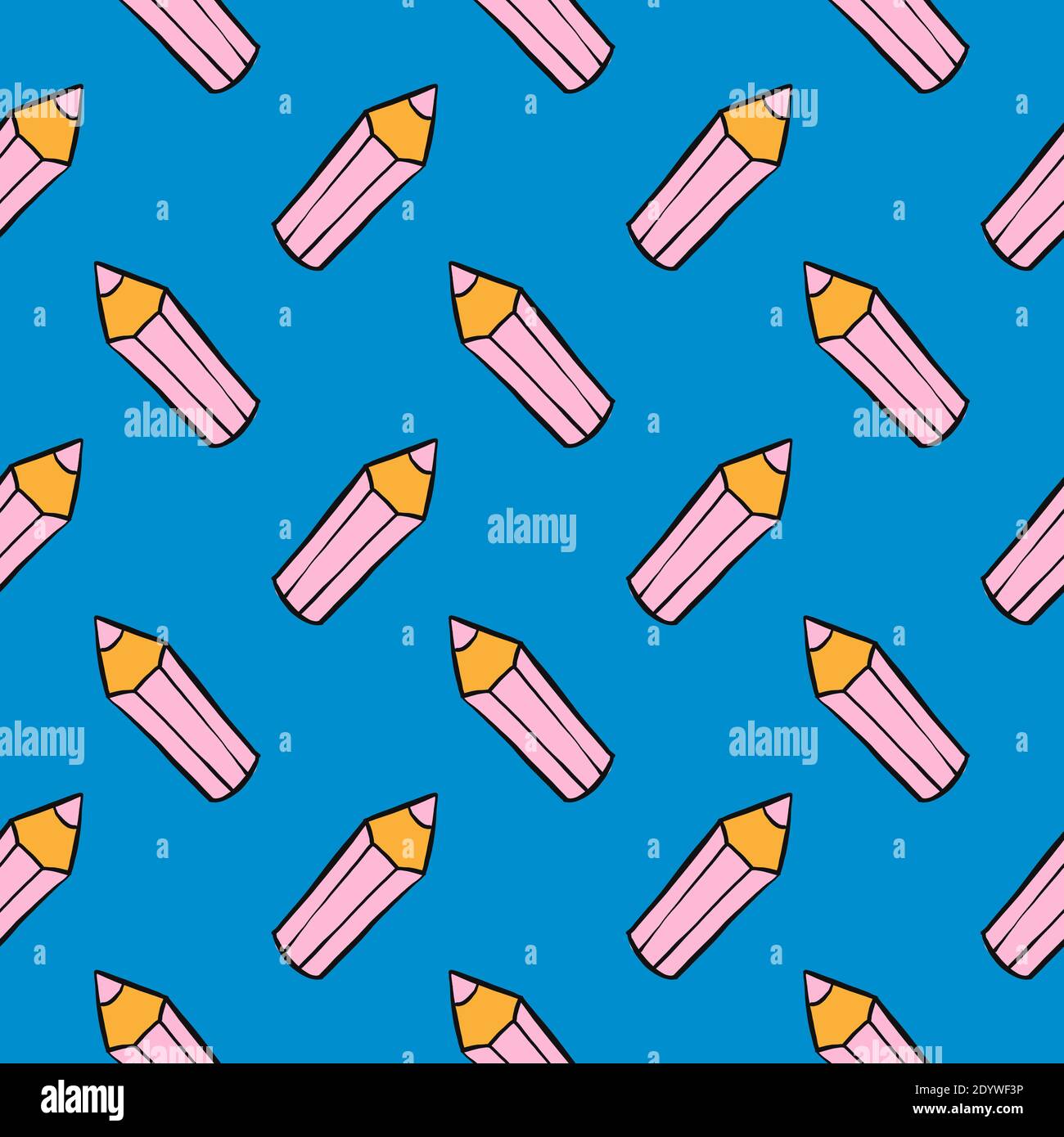 Pink pencil,seamless pattern on blue background. Stock Vector