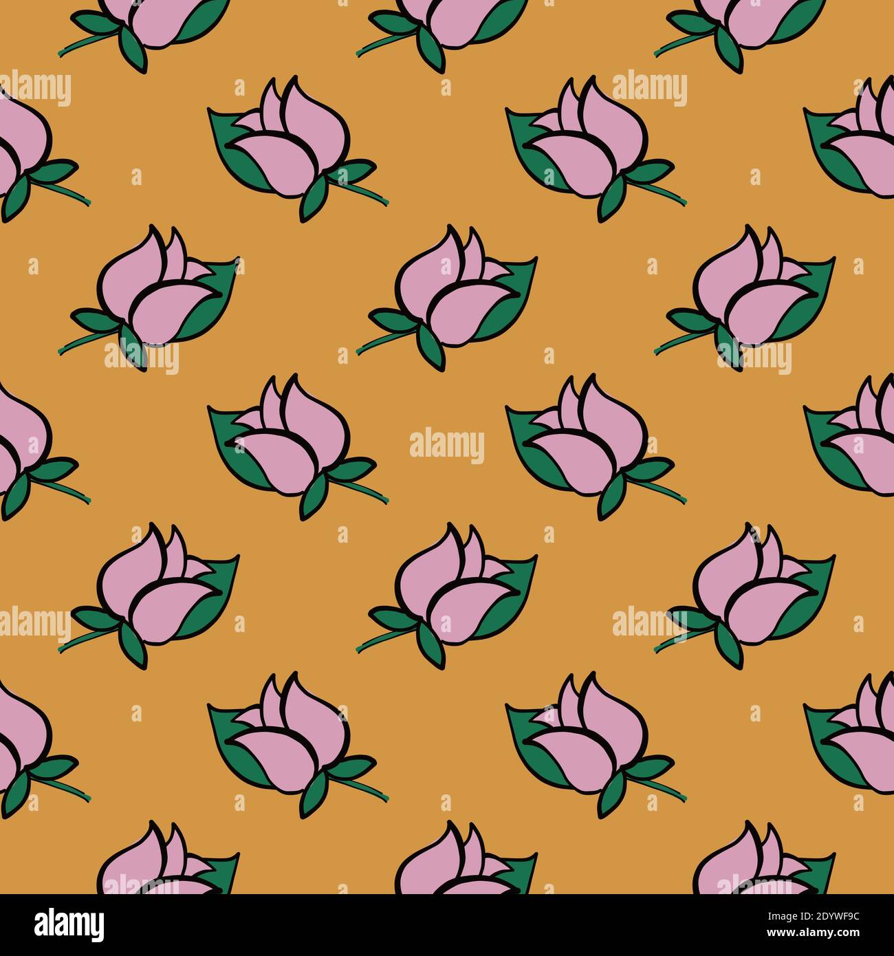 Pink rose,seamless pattern on yellow background. Stock Vector