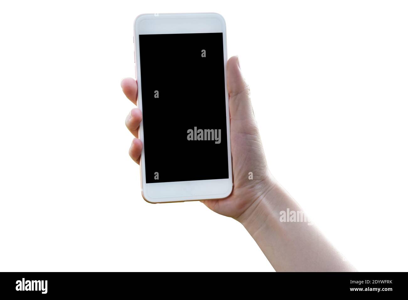 Hand holding mobile Smart Phone on white Background Stock Photo - Alamy