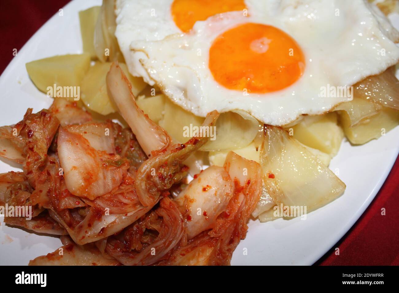 Simple home made dinner. Kimchi kimchee (Korean salad), potatoes